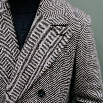 Herrrock: Elegant Lång Ullblandning - Herringbone