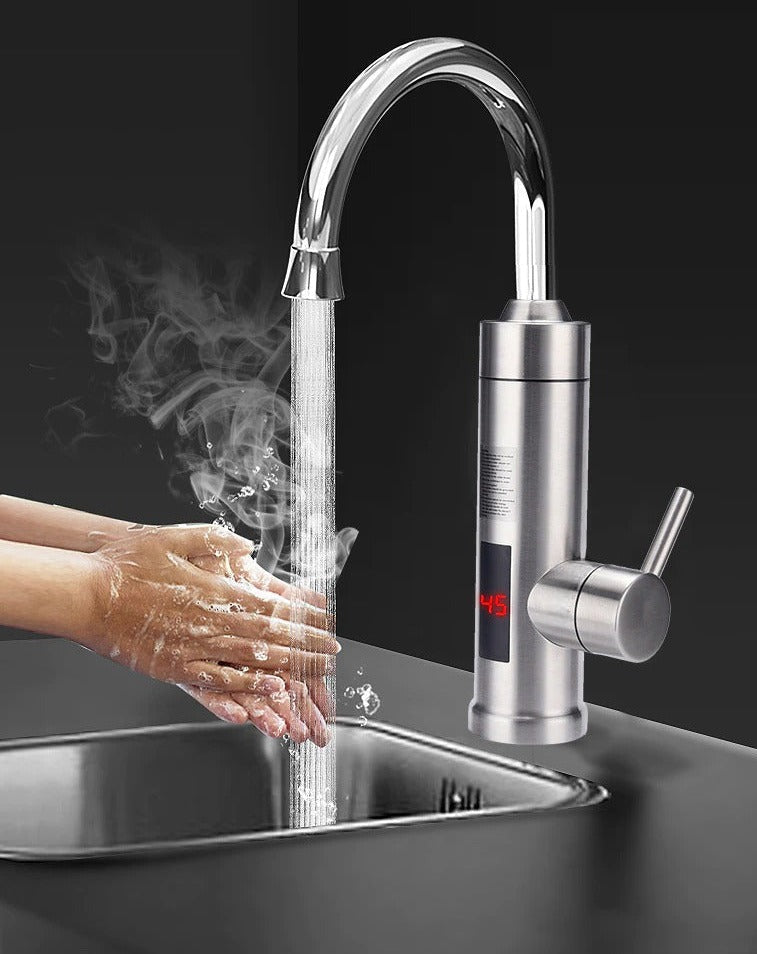 Robinet de cuisine électrique moderne en acier inoxydable, chauffage instantané pour l'eau chaude.