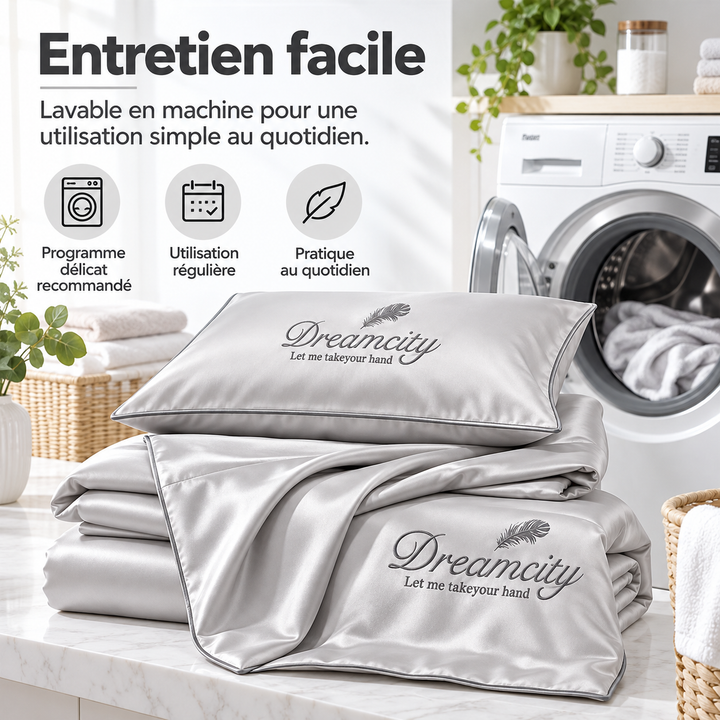 Couverture estivale unie en soie glacée, pour une chambre élégante et un sommeil frais.