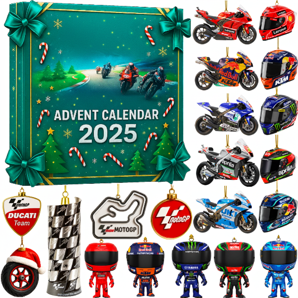 Calendrier de l'Avent MotoGP 2025 collector. Superbe cadeau de Noël pour fan de course moto, avec miniatures.