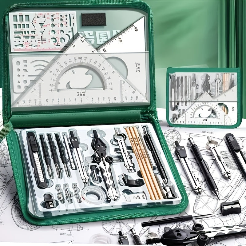 Compas de précision du set PrecisionDraft, instrument essentiel pour géométrie et dessin technique. Idéal étudiants.