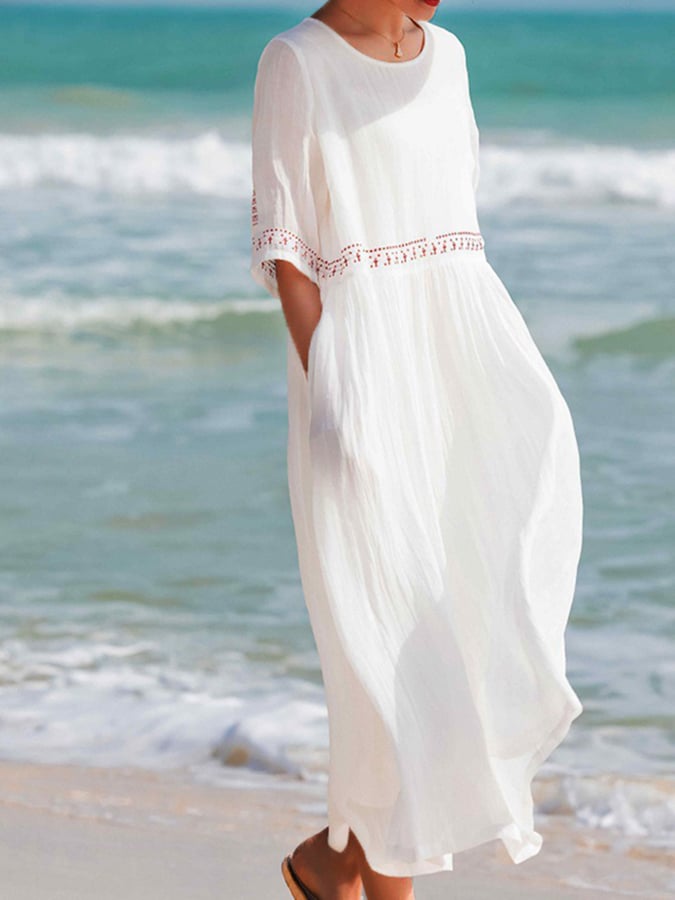 Robe maxi brodée élégante pour femmes, parfaite pour l'été, la plage ou une sortie décontractée.