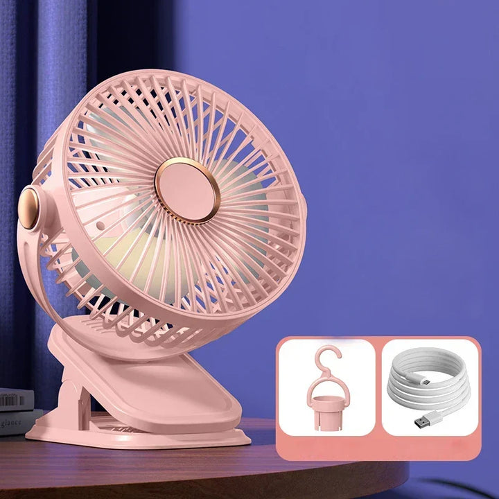 Ventilateur USB à clip 5 vitesses pour un rafraîchissement personnalisé. Silencieux, compact, parfait pour l'été.