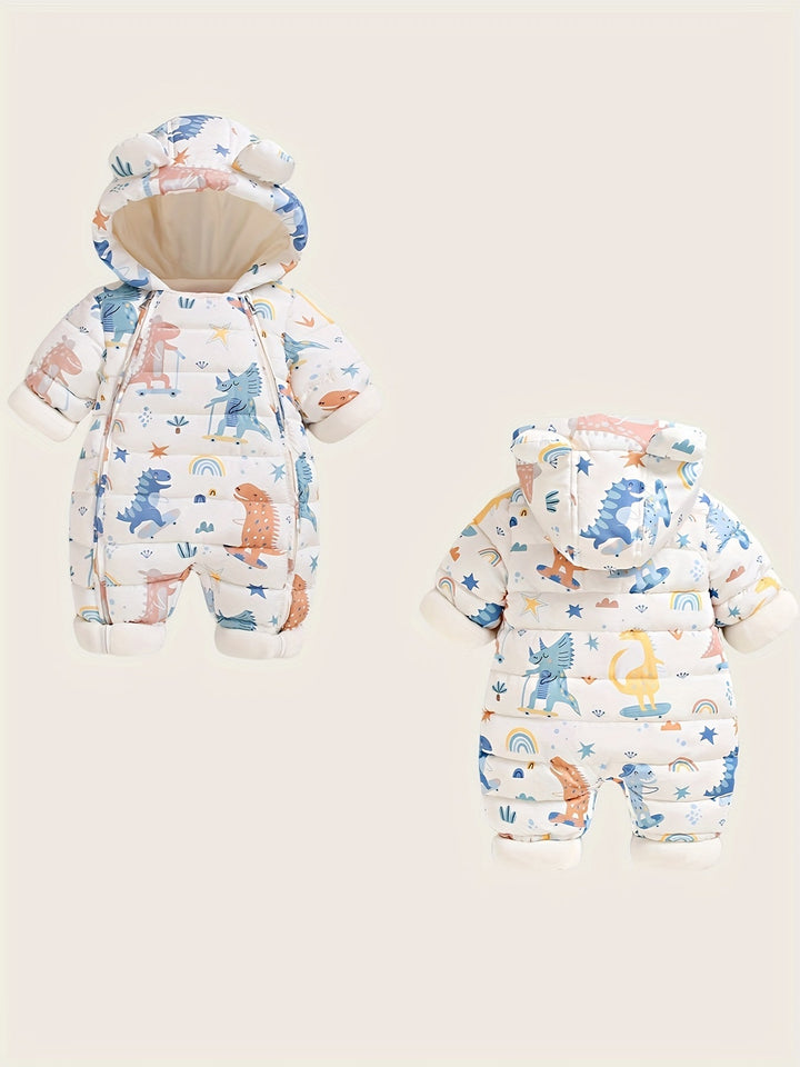 Snowsuit bébé chaud et mignon, blanc et jaune, vêtement essentiel pour un hiver douillet et fun.