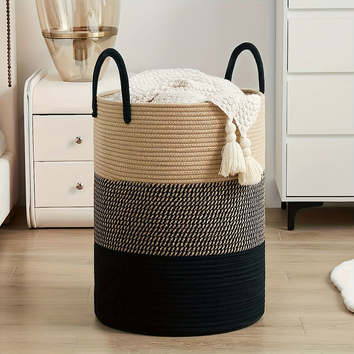 Panier à linge élégant bicolore, idéal pour l'organisation de la maison.