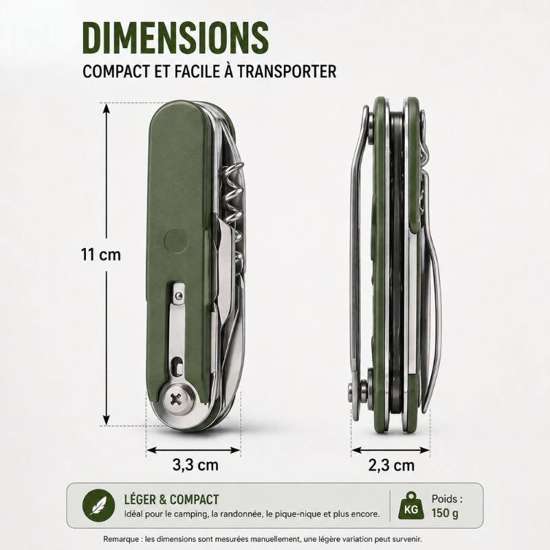 Ustensiles de camping polyvalents, légers et durables, conçus pour l'extérieur et la survie.