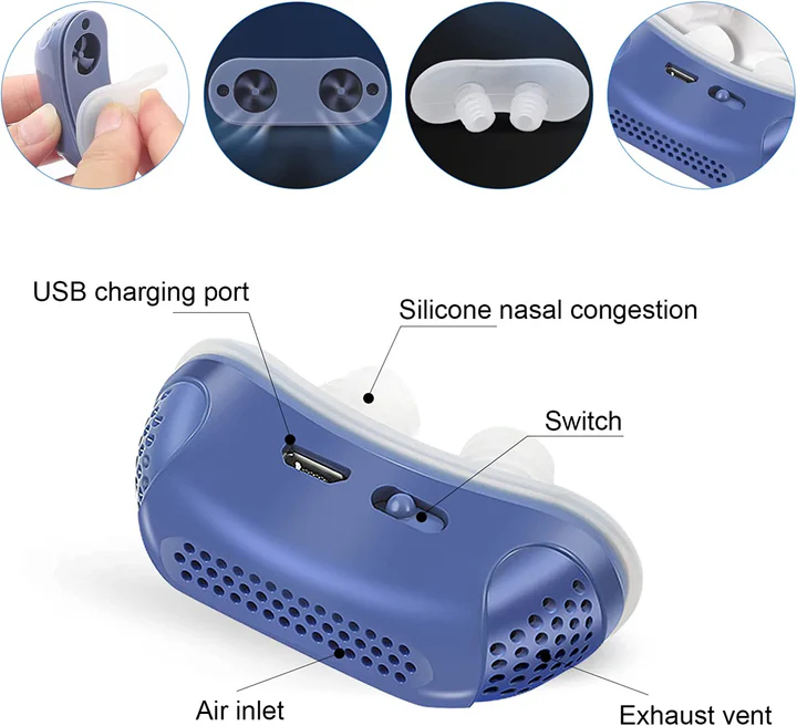 Dispositif anti-ronflement compact pour un sommeil réparateur. Aide à la respiration, silencieux et confortable pour la nuit.