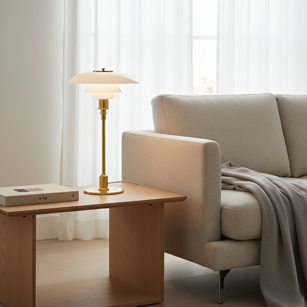 Lampe de bureau LED scandinave, lumière d'ambiance pour un espace moderne et fonctionnel.