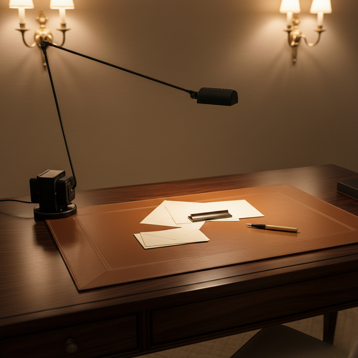 Éclairage de bureau LED ajustable, lumière dimmable pour lecture et travail, style moderne.