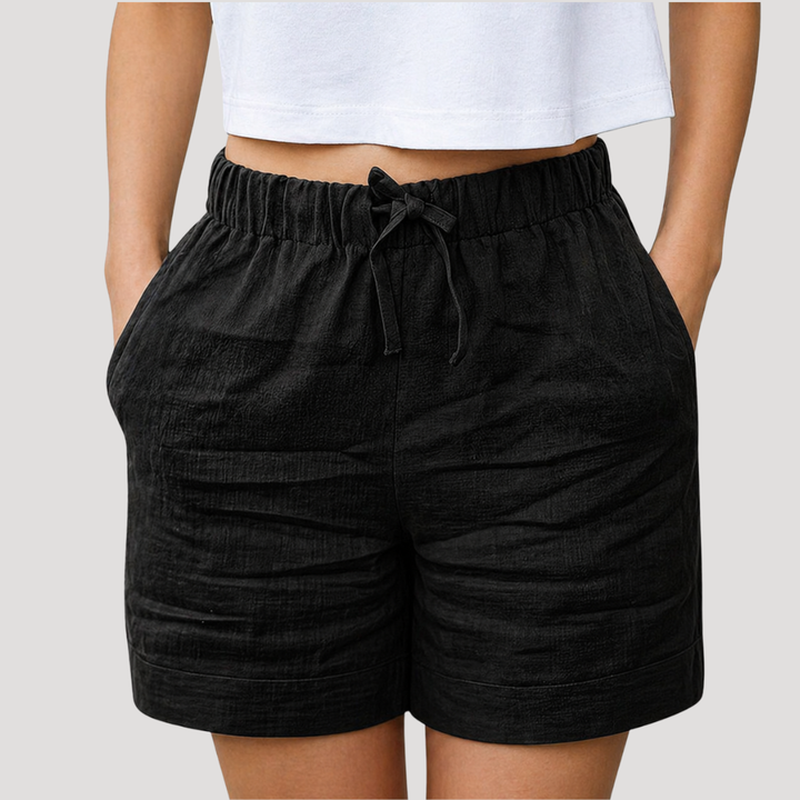 Short femme confortable, taille élastique ajustable, idéal pour un look décontracté et élégant au quotidien.