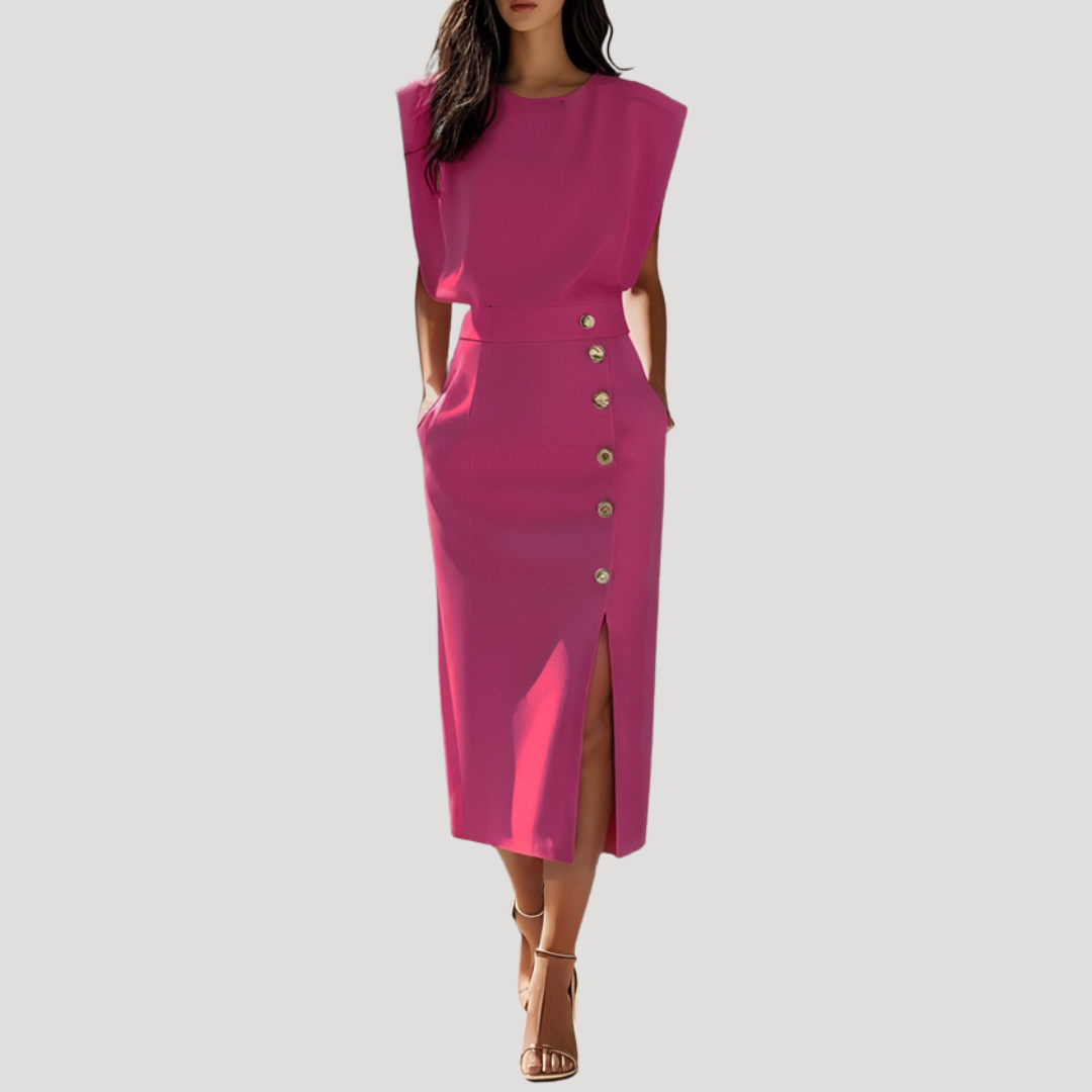 Mode femme: Robe midi élégante, sans manches, ceinturée. Un essentiel estival pour un style raffiné et tendance.