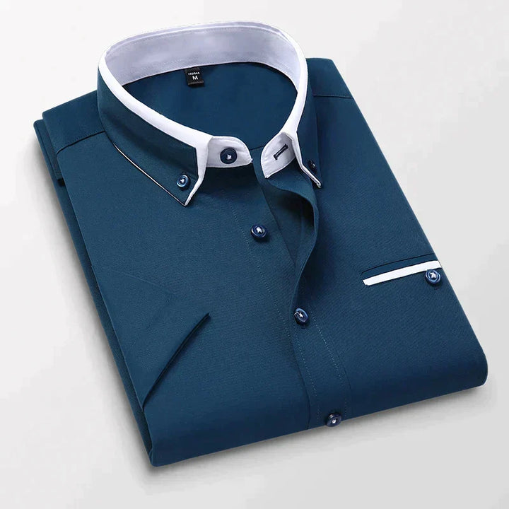 Chemise homme Victor élégante à manches courtes, style polyvalent, look printanier-estival décontracté et chic.