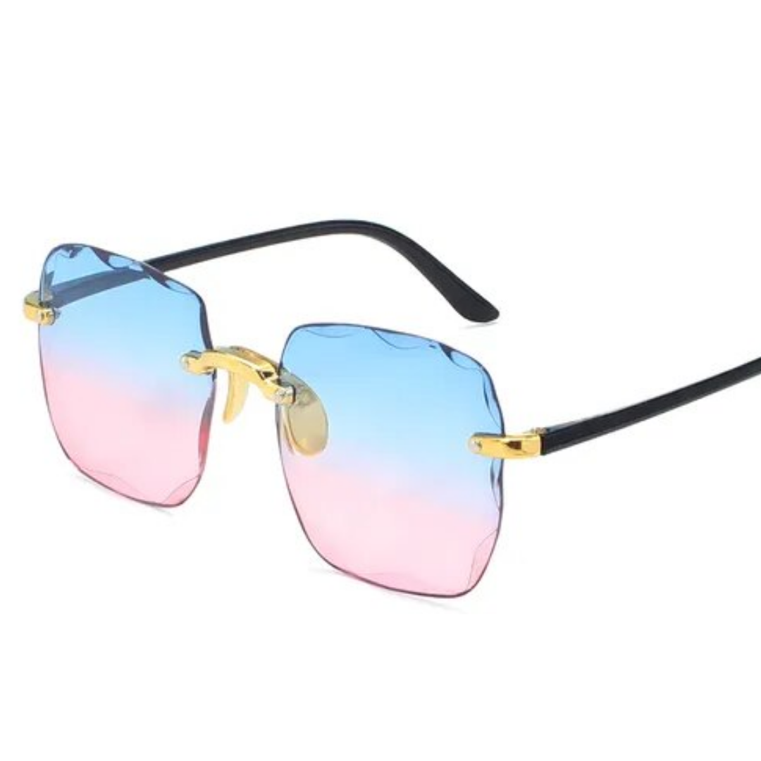 Lunettes de soleil sans monture, style vintage unisexe, verres dégradés élégants.