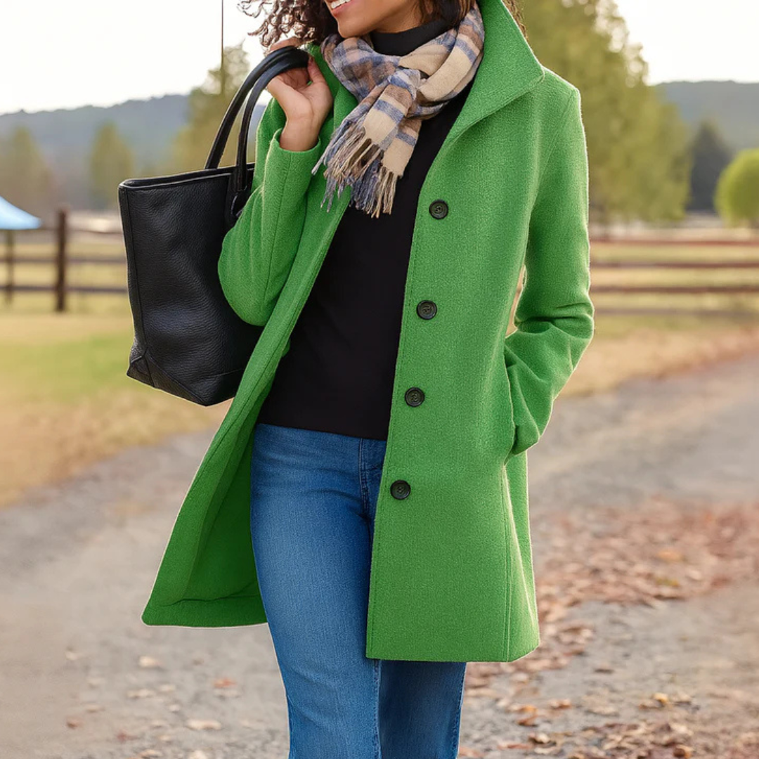 Élégant trench femme, modèle long classique avec boutonnage, parfait pour un look raffiné d'automne.