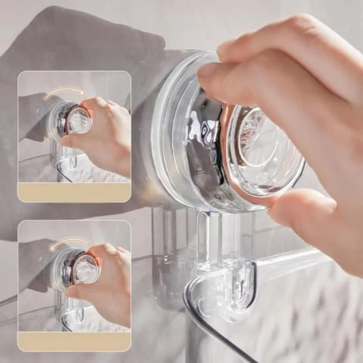 Étagère de salle de bain OptiShelf en acrylique, rangement mural sans perçage pour articles de douche par ventouse.