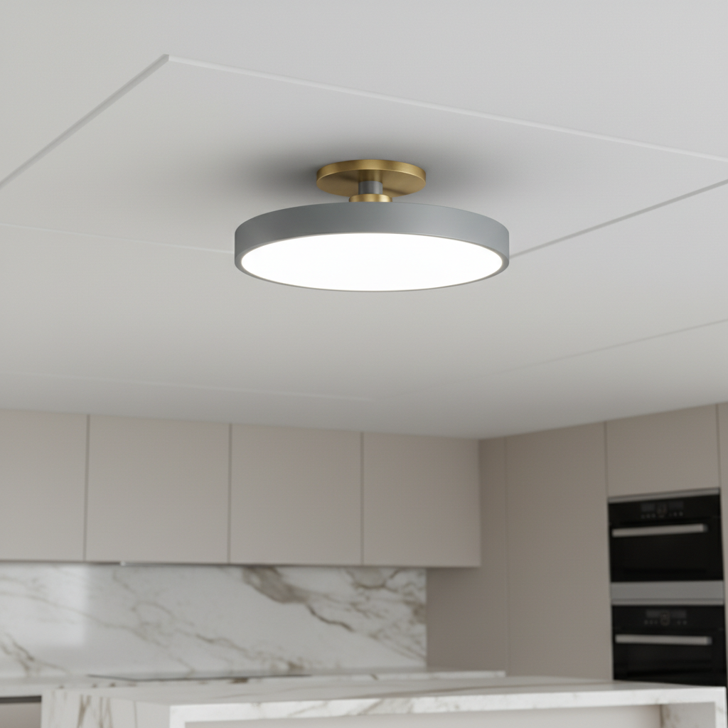 Éclairage intérieur moderne, luminaire LED encastré bicolore, design géométrique unique.