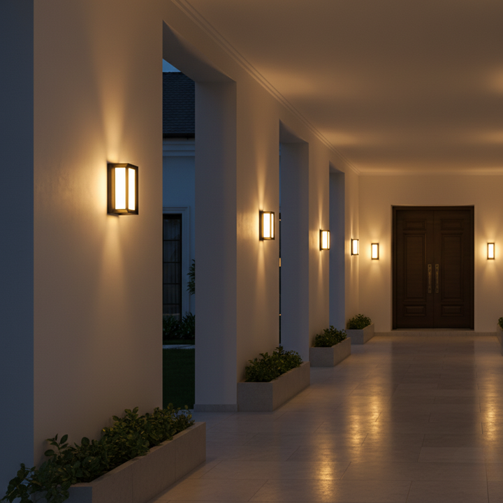 Lumière murale LED étanche, design épuré. Applique scandinave pour jardin, porche, économie énergie et durabilité.