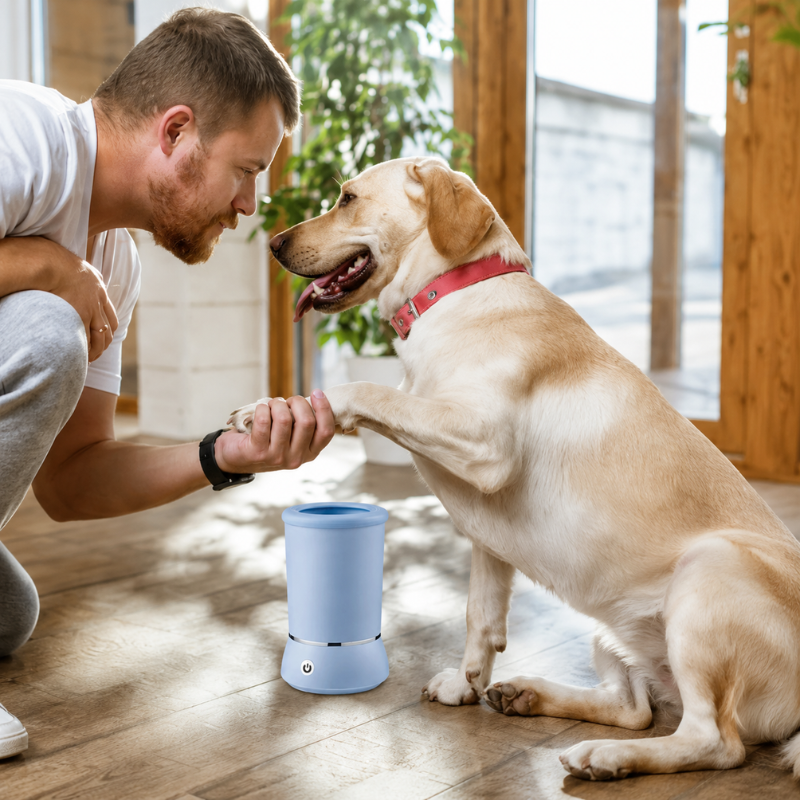 Soin d'hygiène essentiel : nettoyeur de pattes automatique pour chien, doux et efficace en silicone.