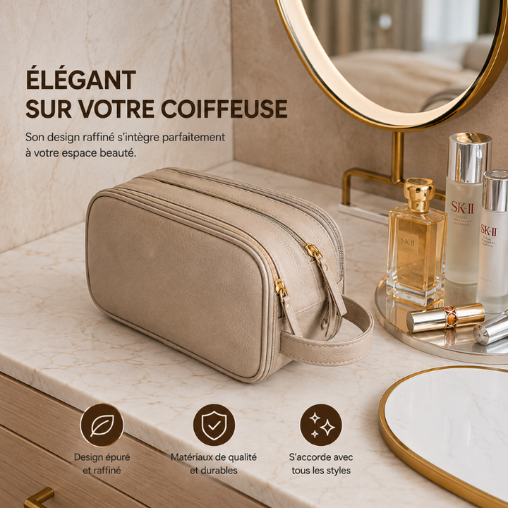 Rangement cosmétiques BeautéBox, sac maquillage en cuir PU, idéal pour organiser sa beauté.