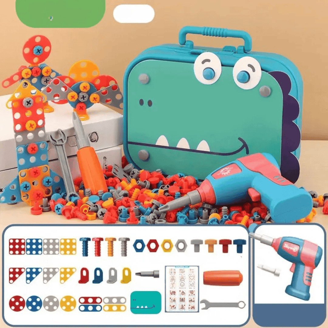 Jouet Montessori STEM avec perceuse et vis, favorise le développement cognitif et moteur de l'enfant.