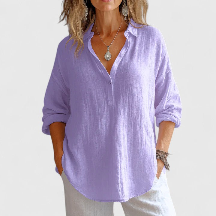 Blouse femme violette élégante et aérée. Confortable et décontractée, idéale pour la mode printemps-été.