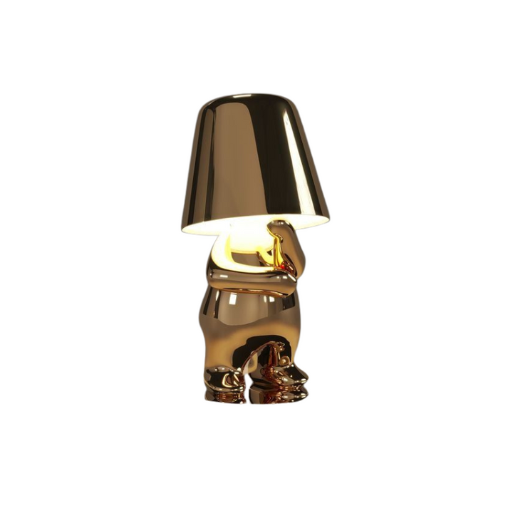 Sublime lampe de table Le Penseur, édition dorée, sans fil, LED, un atout pour votre déco.