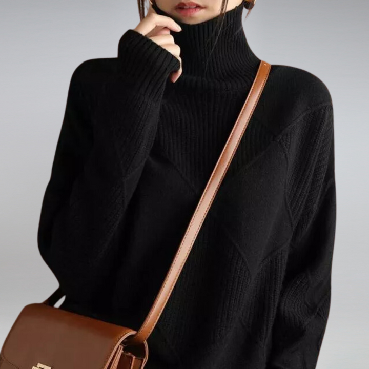 Pull femme hiver, col roulé confortable, vêtement mode chaud et stylé pour toutes occasions.