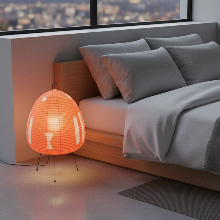 Lampe de table décorative, papier de riz, style zen et minimaliste, lumière chaleureuse.