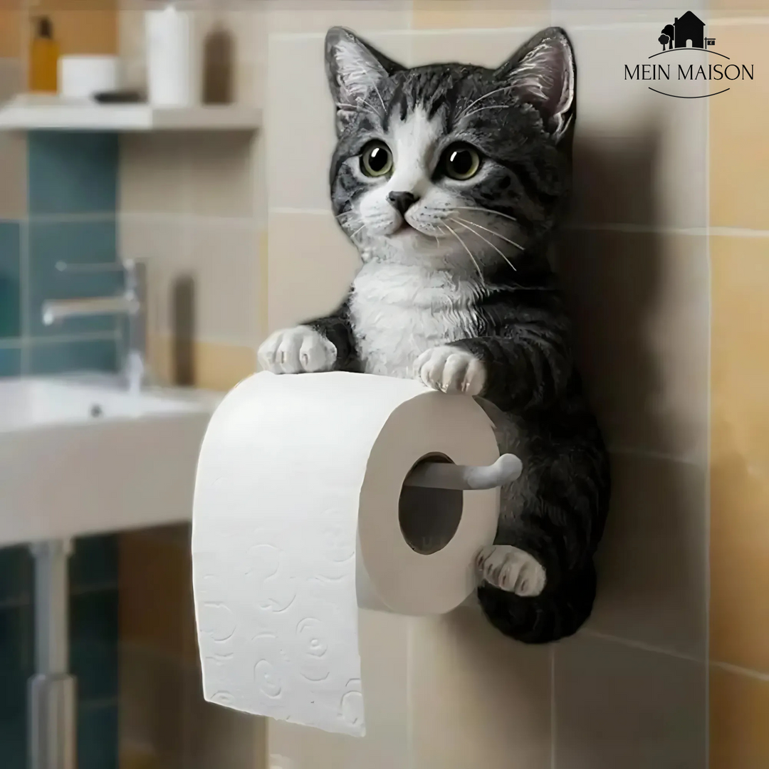 Accessoire salle de bain: porte-rouleau de papier toilette en forme de chat, résine, installation murale facile.