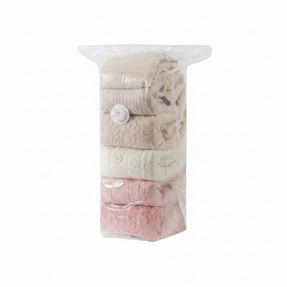 Organisateur voyage, sac compression sous vide sans pompe. Facile à utiliser pour vêtements et linge.
