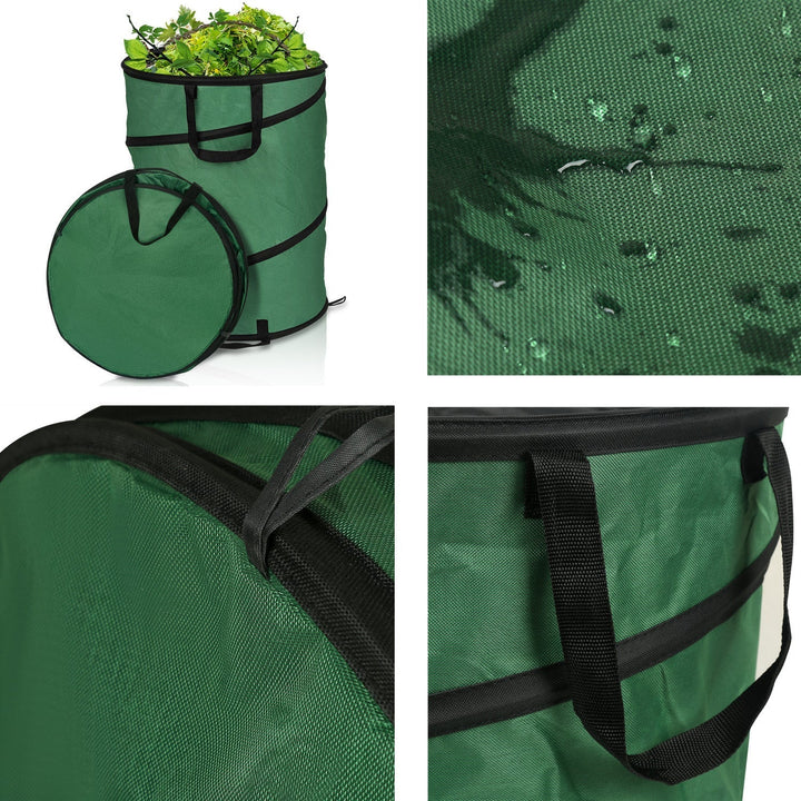 Lot de 2 sacs de jardin pop-up autoportants 170L, pliables pour un rangement facile après le jardinage.