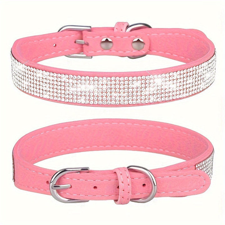 Collier solide et durable pour chien en cuir, avec strass et réglage facile.