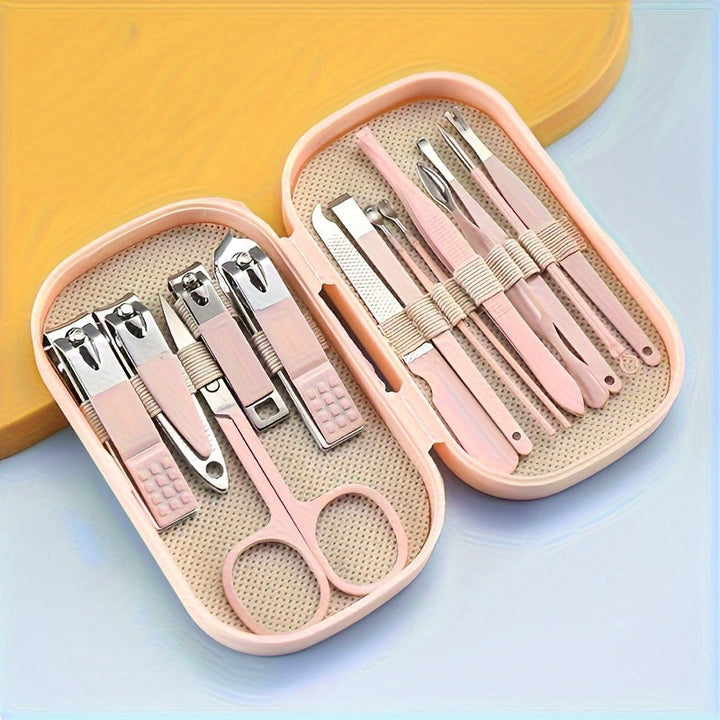 Set de manucure pédicure haut de gamme, 14 outils acier inoxydable. Soins précis et hygiéniques des ongles.