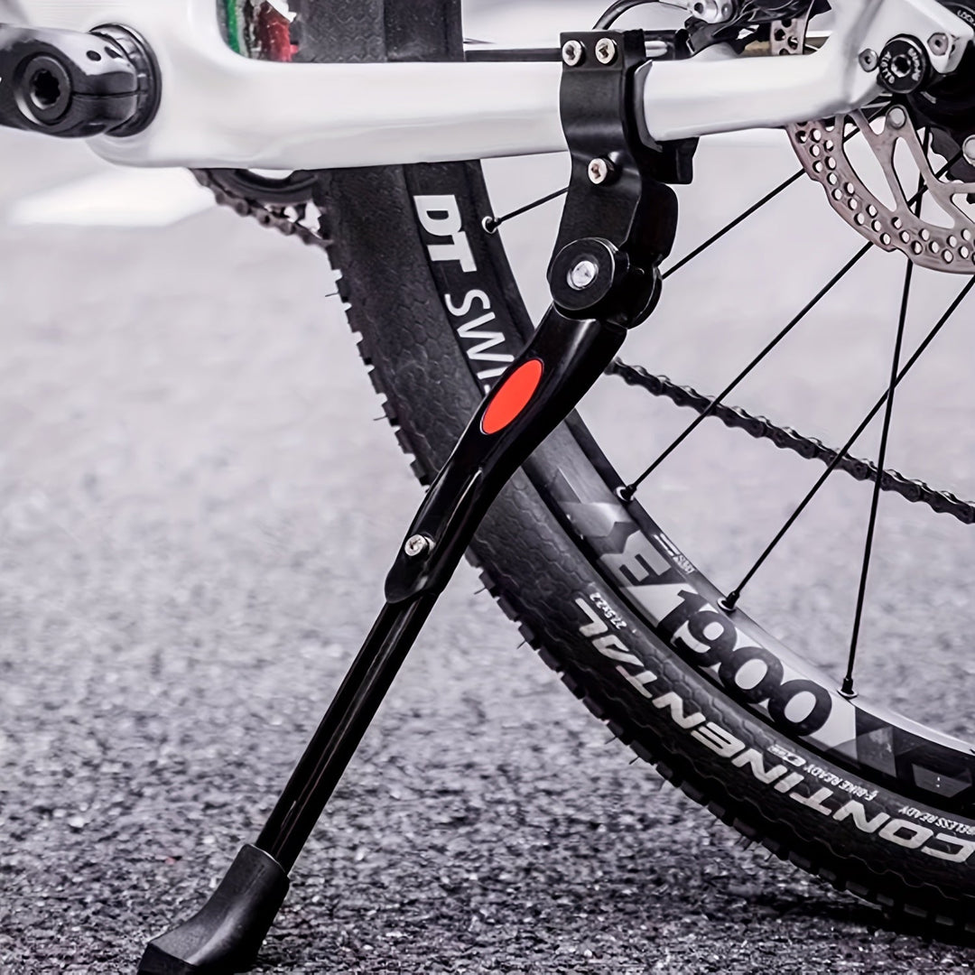 Béquille arrière vélo VTT/route noire réglable en aluminium pour un stationnement stable.