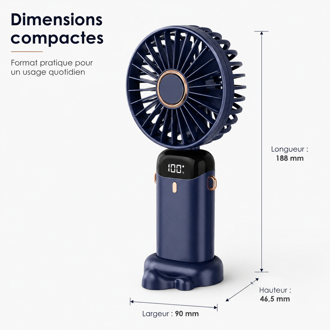 Solution de fraîcheur maximale: ventilateur portable rechargeable 5000mAh, parfait pour bureau, été et voyage.