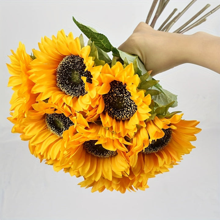 Ensemble de 11 tournesols artificiels vifs jaunes pour décoration intérieure et extérieure.