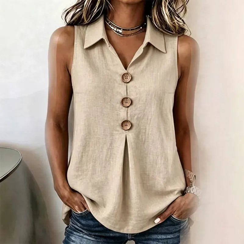 Haut femme en coton léger, chemise sans manches, style décontracté, idéal pour les jours d'été.