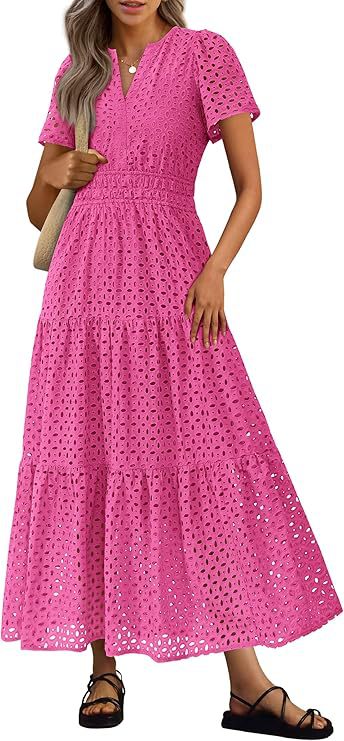 Robe maxi femme, col V, manches courtes, confortable pour les chaudes journées d'été.