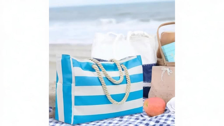 Grand sac cabas rayé pour femme, parfait pour l'été, la plage et les voyages.