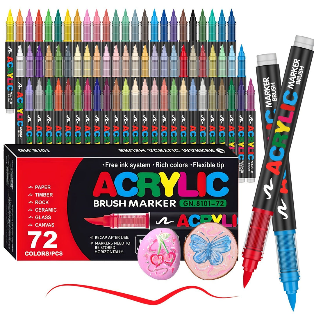 Ensemble de 72 marqueurs de peinture acrylique vibrants pour artistes, idéal pour divers projets créatifs.
