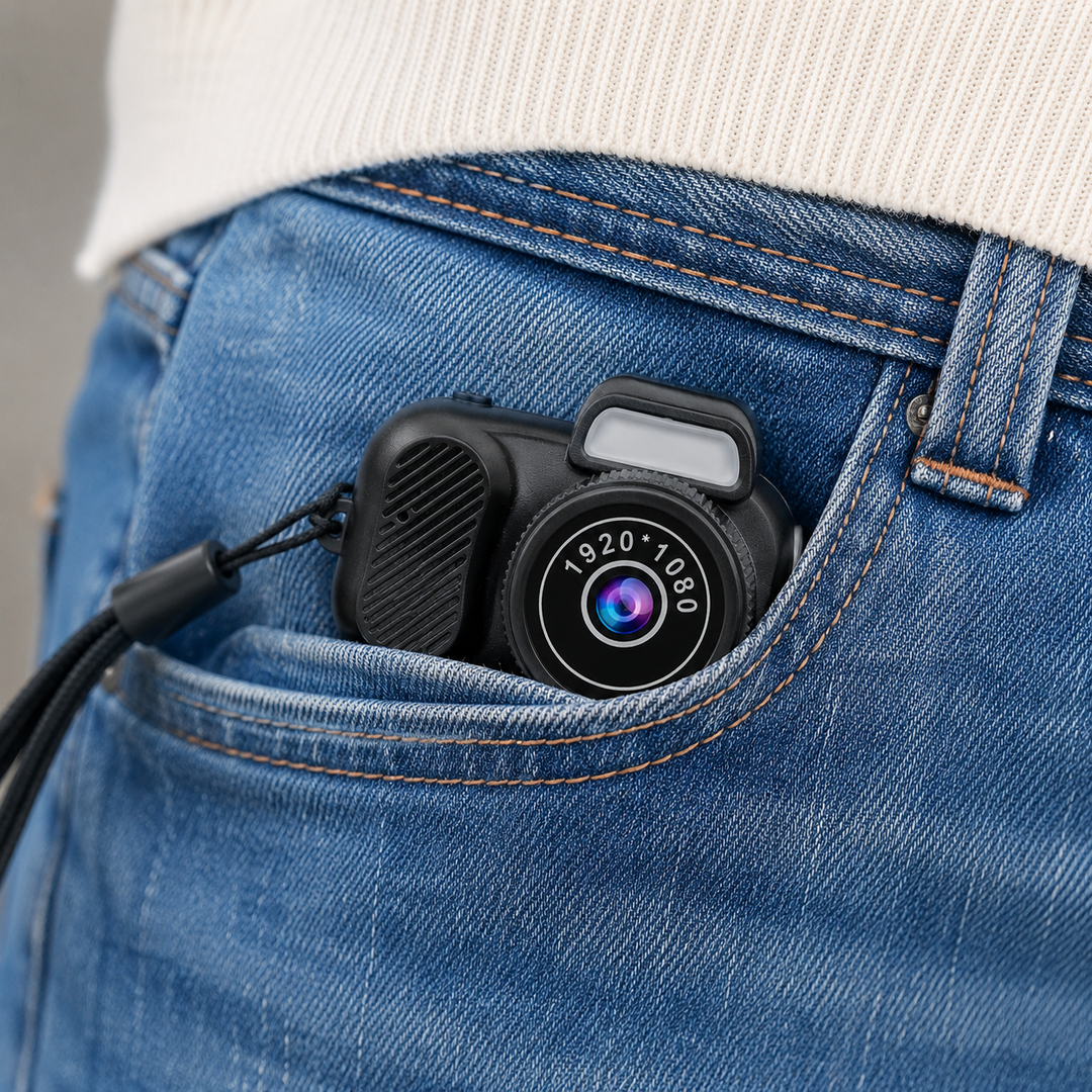 Mini caméra HD portable, technologie moderne pour des photos et vidéos de qualité supérieure.