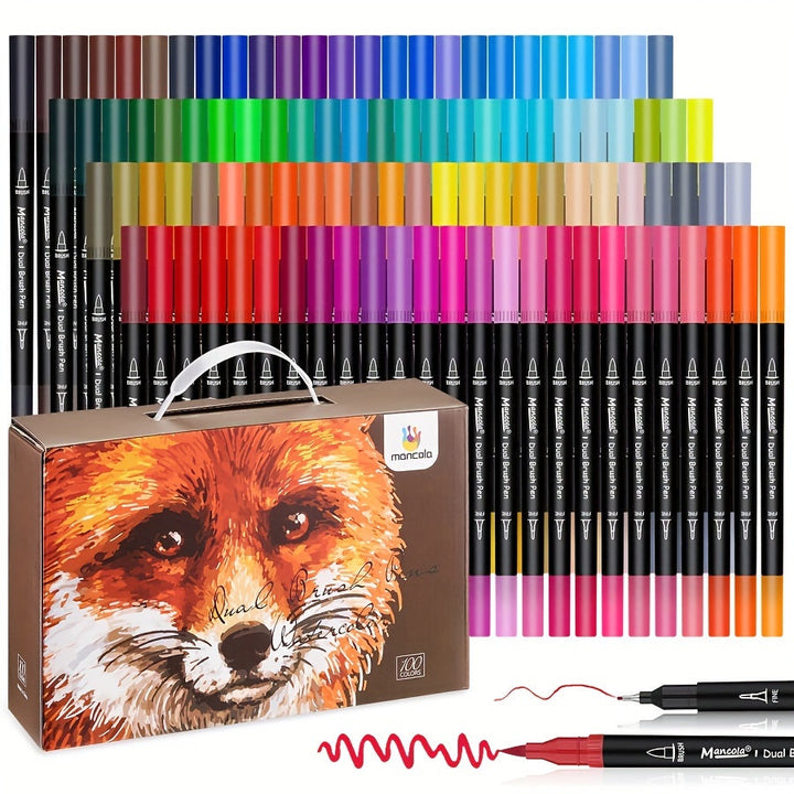 Main d'artiste utilisant un marqueur double pointe pour un dessin détaillé. Feutres fineliner et pinceau polyvalents.