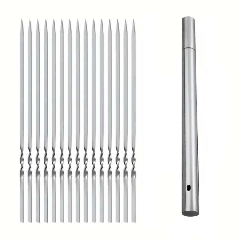 Tube de rangement pratique pour 20 brochettes en acier inoxydable. Accessoire indispensable pour vos barbecues.