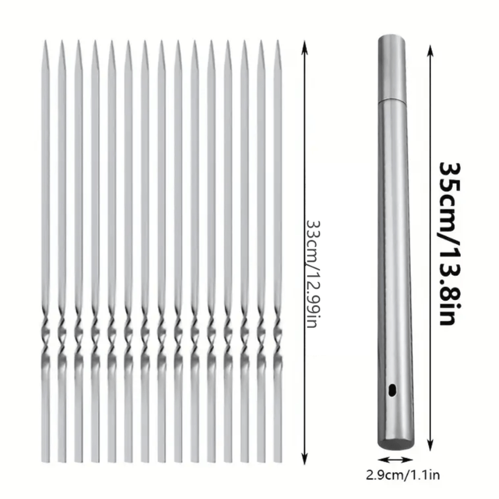 Ensemble de 20 brochettes en acier inoxydable pour barbecue. Parfaites pour grillades en famille ou entre amis.