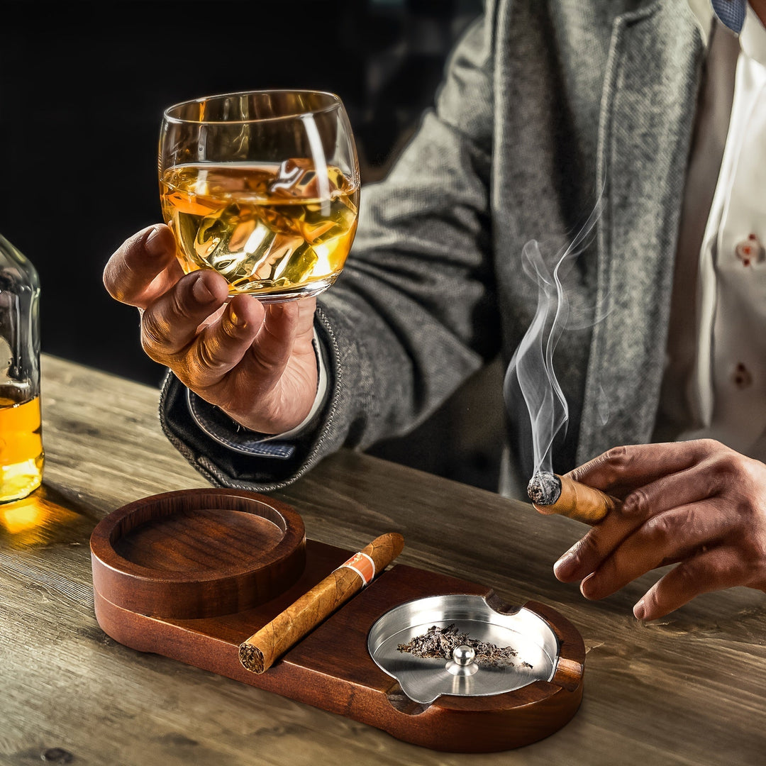 Cendrier à cigares et plateau à whiskey intégré, cadeau homme idéal pour Fête des Pères.