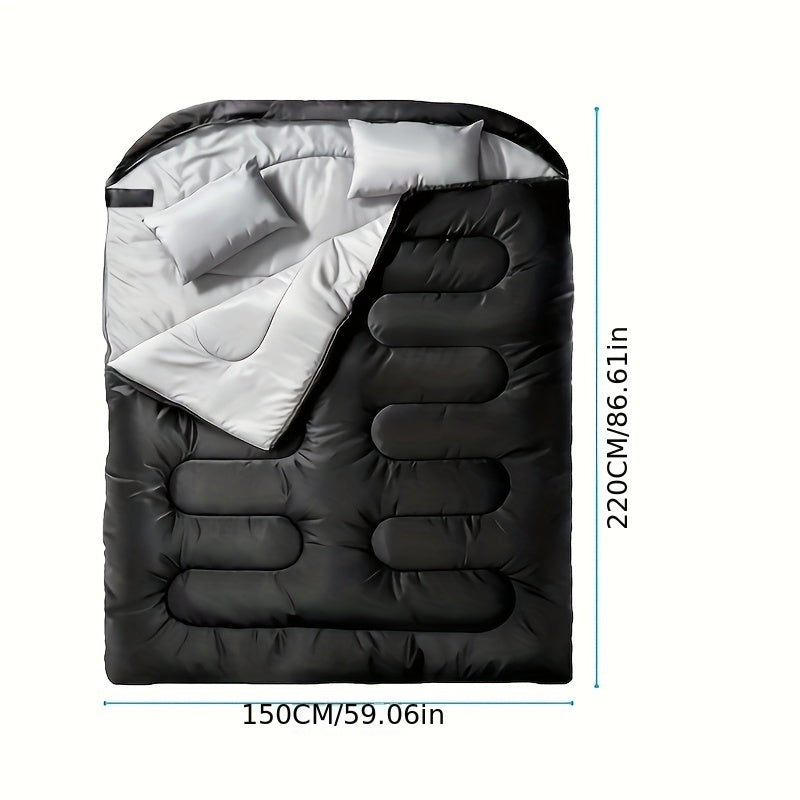 Sac de couchage double/individuel pour camping et bivouac, avec isolation thermique et oreiller confort.