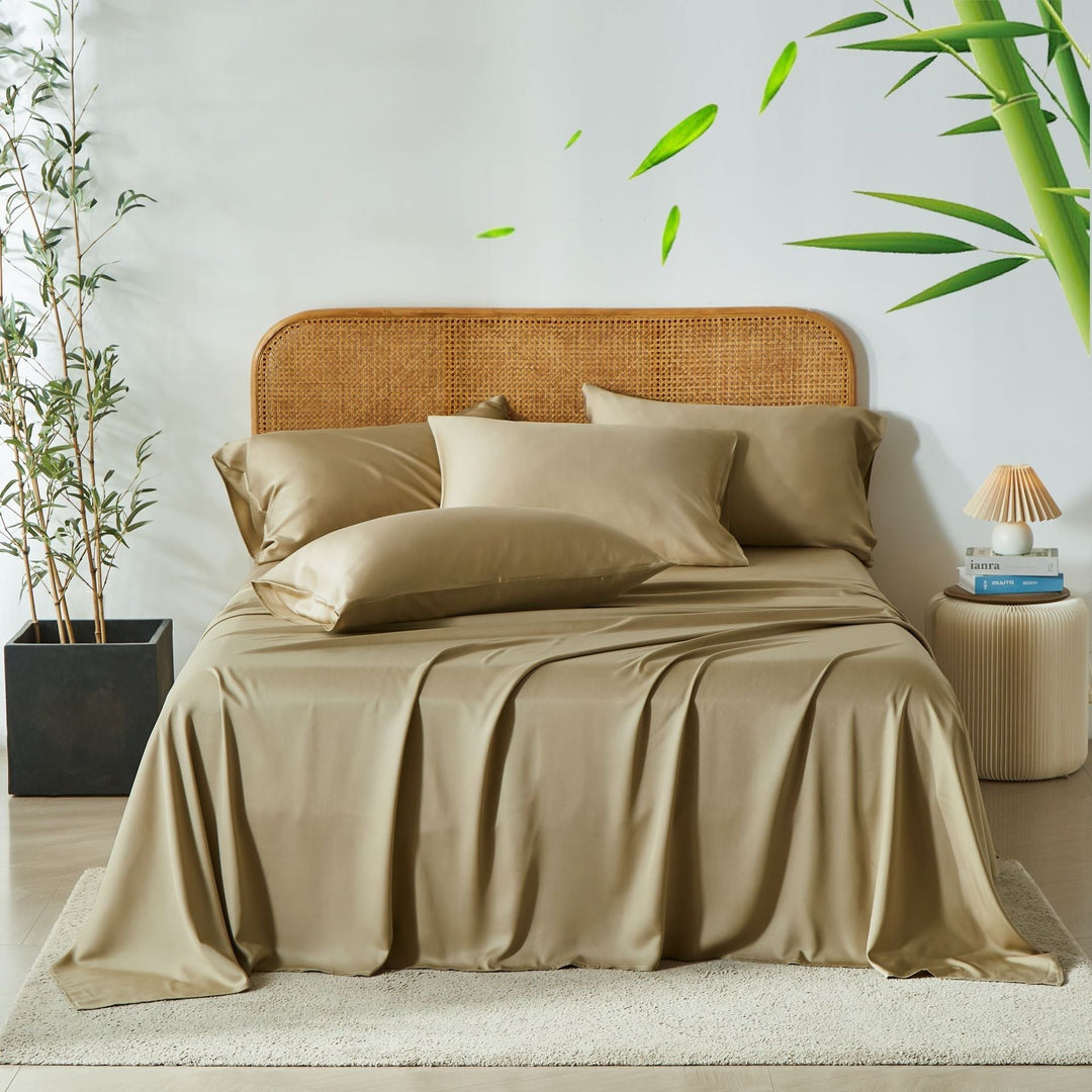 Parure de lit complète en bambou naturel, douce, hypoallergénique et très confortable.