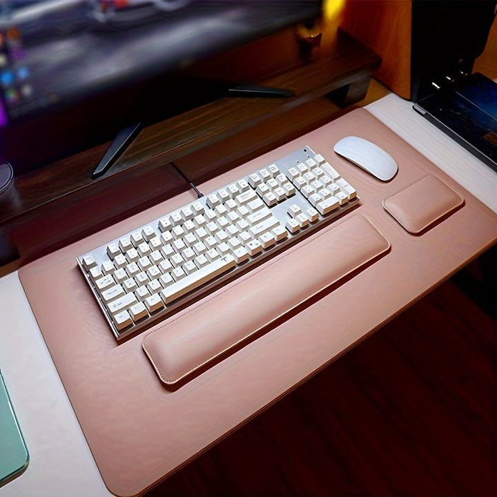 Solution ergonomique 3-en-1 pour bureau : tapis de protection, souris et repose-poignets en cuir PU.