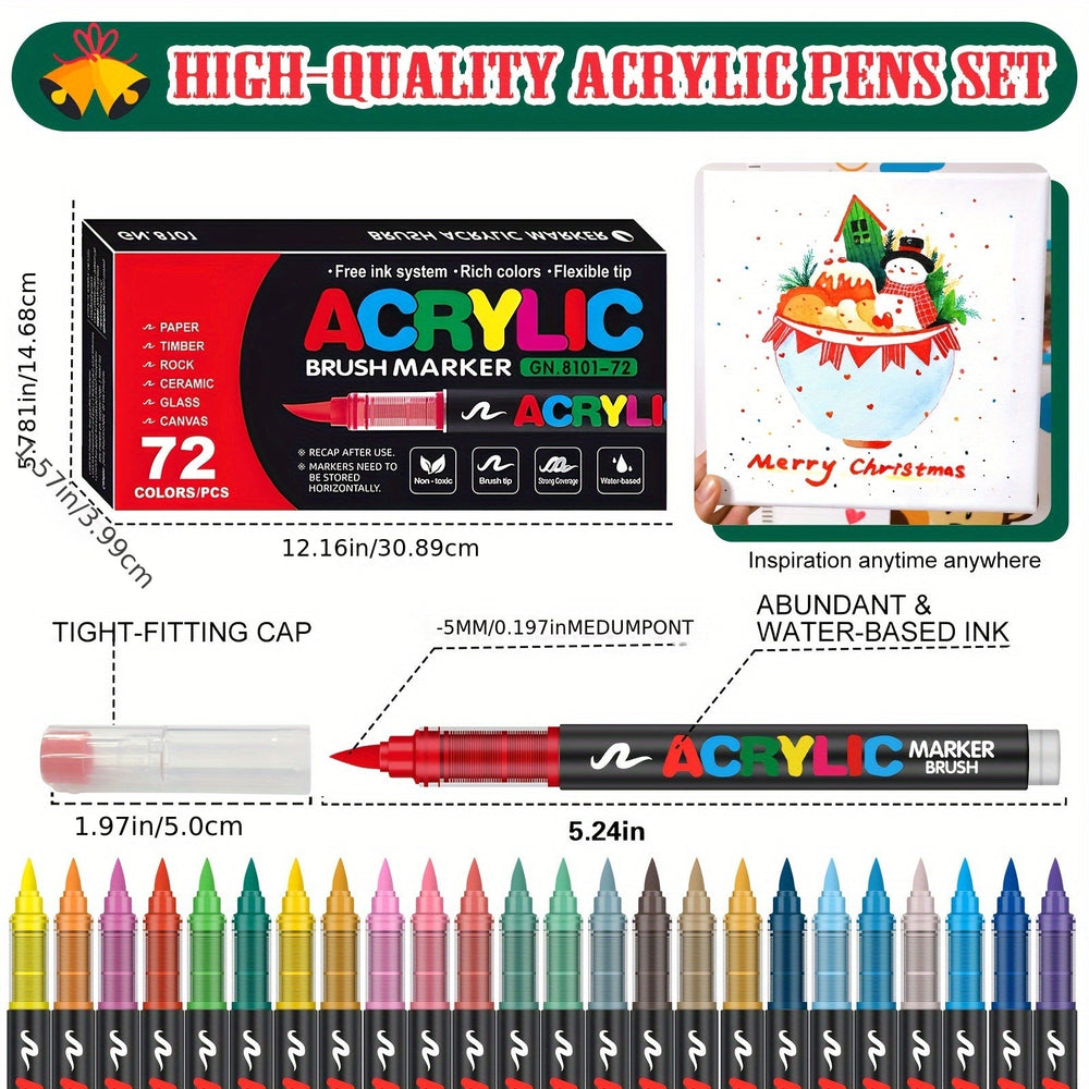 Grand coffret de 72 marqueurs acryliques aux couleurs vives pour artistes et loisirs créatifs.