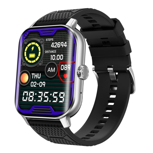 Montre connectée unisexe noire avec écran incurvé. Mesure glycémie, ECG, FC et oxygène sanguin. Tracker fitness.